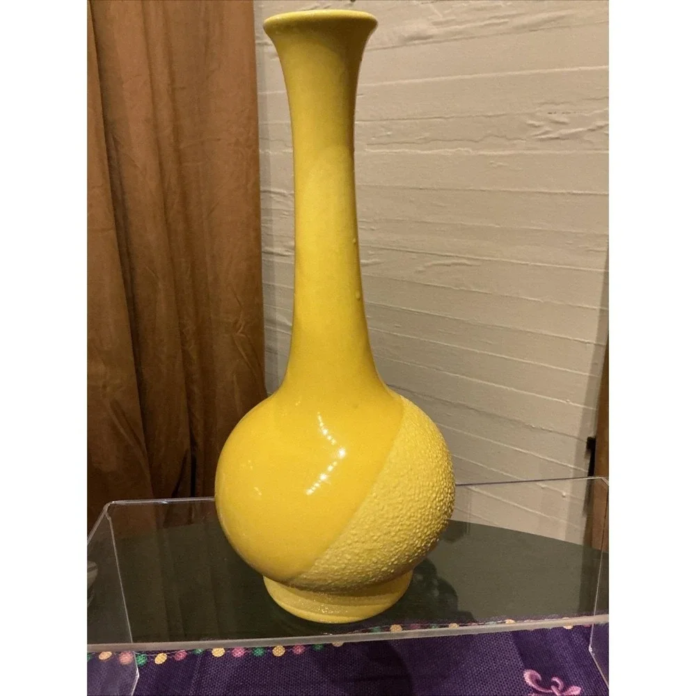 Royal Haeger Textured Lava Vase w/ Lemon Peel Glaze 1970s Vintage 10